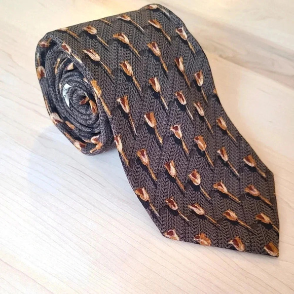 🇮🇹🌷ZEGNA vintage tie, brown, tulips pattern - Picture 3 of 13